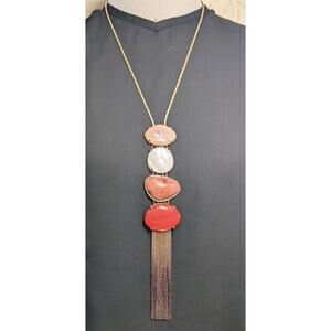 Chico's Gold Tone Adjustable/Convertible Pink Ombre Tassel Pendant Necklace NWT